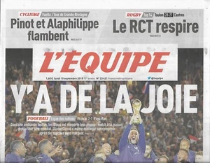 L'EQUIPE n°23421 10/09/2018 Equipe de France: y'a de la joie/ Serena Williams - Foto 1 di 2
