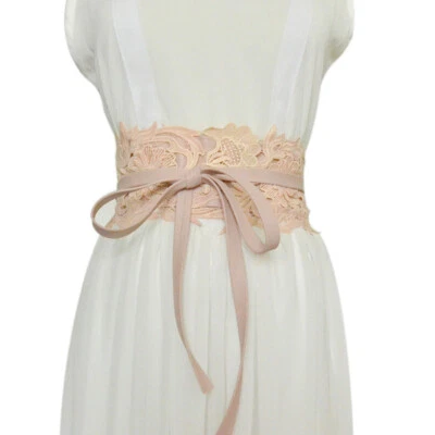 Women's Obi Belt Wide Lace Waist Band Faux Leather Cinch Tie Up Corset 94”x3.7” - Image 1 of 4