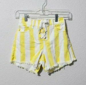 Habitual Kid Girls Striped Cut Off Lace Up Denim Shorts Size 12 Yellow White - Picture 1 of 5