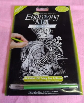 Engraving Art Silver Foil Tabby Cat and Kitten (Never Opened) - image 1 of 2