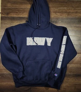Navy  Hoodie Mens Large Champion Sweater Naval Academy "Steel Ships Iron Men" - Picture 1 of 4