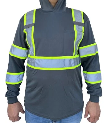 Hoodie Grey High Visibility Safety Shirt  With Reflective Stripes  - Image 1 of 2