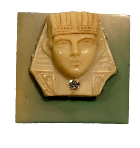 Antique Celluloid Pin with King Tut & Rhinestone Art Deco Edwardian Egyptomania - Picture 1 of 2