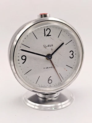 Vintage 1970s Soviet Slava Black Alarm Clock, USSR  Mechanical Classic - Image 1 of 4