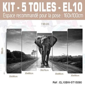 150x90cm- Kit 5 Gemälde Bedruckt Bild Deko - Elefant EL10BW-5T15090 - Bild 1 von 7