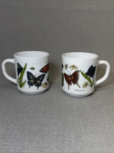 Vintage white milk glass Butterfly coffee mugs R. Carman made in France Set of 2 - Picture 1 of 9