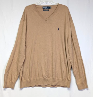 Polo Ralph Lauren Suéter Para Hombres 3XLT Bronceado Mezcla de Cachemira Cuello en V Pullover Logo de Poni Foto 1 de 4