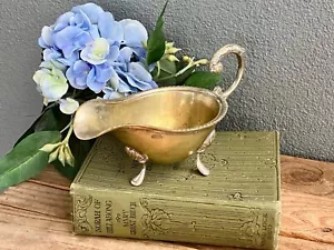 Antique metal gravy or sauce boat - brass & silver plated./11 - Picture 1 of 9