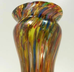 HAND BLOWN GLASS ART VASE, DIRWOOD GLASS, GOLD RED BLUE PURPLE AQUA GREEN, n2984 - Picture 1 of 7