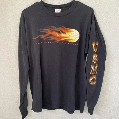 Vintage US Marines USMC Long Sleeve T Shirt Men's Size L Black Soffe's Choice - Image 1 of 4