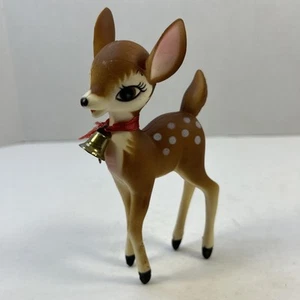 Vintage Christmas Plastic Deer Figure With Bell Reindeer Figurine Bambi - Picture 1 of 9