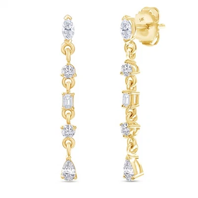 3/4 Ctw Marquise Lab Grown Diamond Linear Earrings 14K Yellow Gold - Image 1 of 4