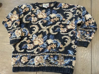 Vintage Crystal-Kobe Tapestry Floral Knit Sweater Size M Baroque Floral Pattern - Image 1 of 3