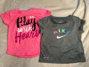 Girls Nike and Under Armour Athletic Shirts Lot Of 2 Size T2 - Picture 1 of 4