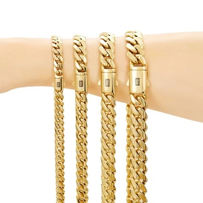 Collares de cadena cubana Hip Hop Miami de acero inoxidable 14k GP de 6-14 mm Foto 1 de 4