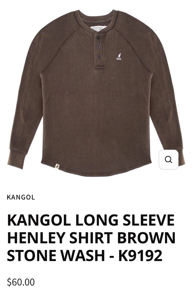 Camiseta Kangol Henley Masculina P/S Marrom Rayon/Poli Leve Manga Longa Pulôver - Imagem 1 de 4