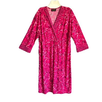 Bob Mackie Wearable Art Sz XL Floral Batik Pink Printed Dress V-neck - Image 1 of 4