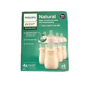 Philips Avent Glass Baby Bottle Natural Response Nipple Clear 8oz 4 Pack New - Picture 1 of 2
