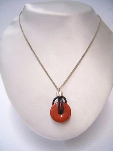 Catenina in ARGENTO 925 con Diaspro Rosso naturale e caucciù - ciondolo pietra - Imagen 1 de 3