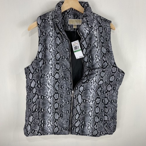 Giacca giubbotto imbottito invernale Michael Kors stampa serpente zip intera taglia large (nuovo con etichette)