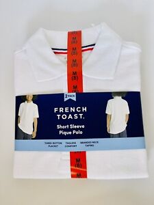 French Toast Youth 2-pack Polo School Uniform Size 8 White Short Sleeve 3 Button