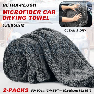 2PC Car Drying Towels 1300GSM Microfiber for SUV Truck Glass Cleaning - image 1 of 4