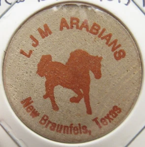 Vintage LJM Arabians New Braunfels, TX Wooden Nickel - Medaille Texas - Bild 1 von 2