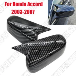 Pair Carbon Fiber Black Rearview Mirror Cover Cap For Honda Accord 7th 2003-2007 - Picture 1 of 7