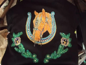 womans  waist length jacket w/ large  sequined horse head on the back size large - Picture 1 of 12