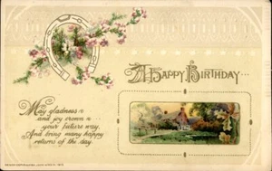 Postal vintage de herradura de feliz cumpleaños - Imagen 1 de 2