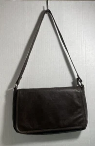Soft Pebble Leather Baguette Shoulder Handbag Multiple Slots 5Zippers Snap Flap - Picture 1 of 14
