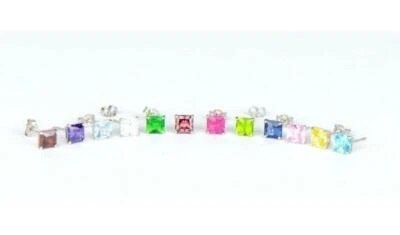 14k White Gold Solid Square Princess Cut Birthstone 5MM CZ Stud Earrings - Image 1 of 4