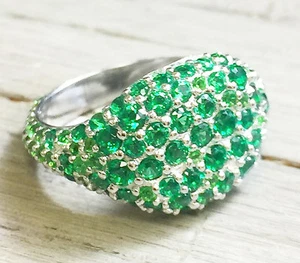 Anello oro bianco 14 kt taglio tondo smeraldo stile eternità pavè mignolo anniversario 2,00c - Foto 1 di 5