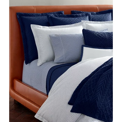 LAUREN RALPH LAUREN RALPH LAUREN ORGANIC SHIRTING BLUE STRIPE QUEEN FITTED SHEET