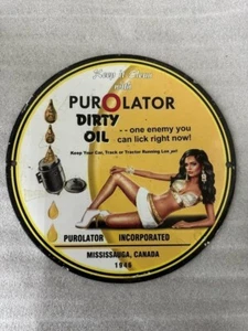PUROLATOR SCHMUTZIGES OIL 10" DURCHMESSER SINLGE SEITLICH PORZELLAN EMAILLE SCHILD - Bild 1 von 6