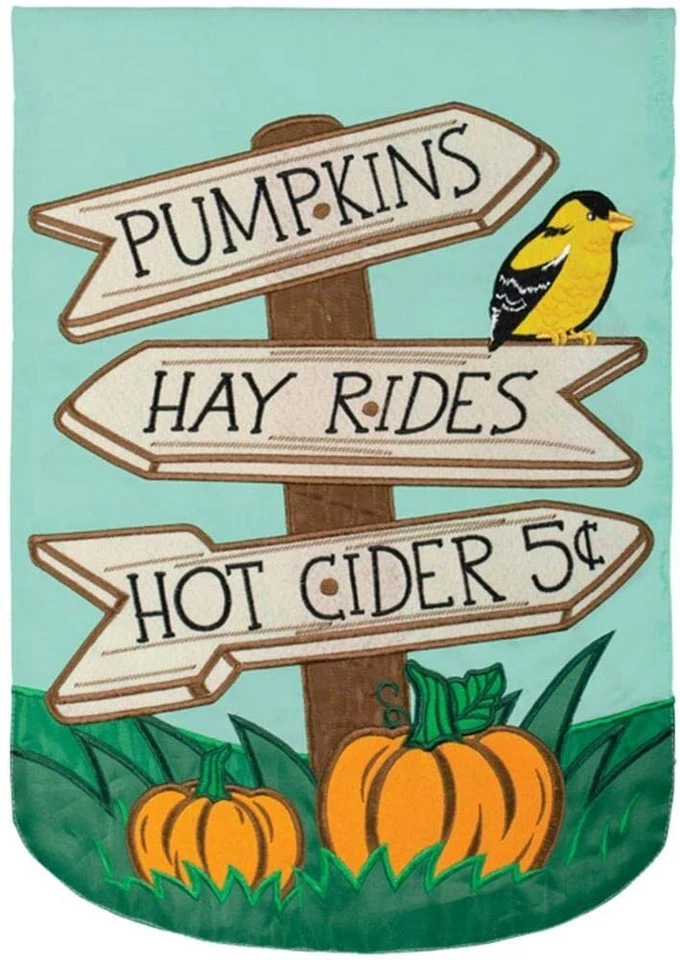Passeios de feno de outono e bandeira de jardim/quintal de sidra, 12,5" x 18", Ação de Graças, abóboras - Imagem 1 de 1