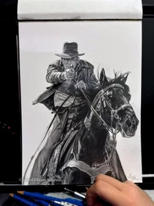 Harrison Ford as Indiana Jones Original Graphite Pencil 9” x 12” Artwork - Picture 1 of 2