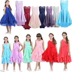 UK Kids Girl Flowers Princess Party Chiffon Dresses Bridesmaid Pageant Prom Gown - Picture 1 of 86