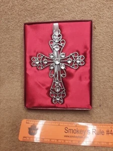 Silver Tone Cross Ornament w/Rhinestone Accent Catholic Christian Christmas - Picture 1 of 5