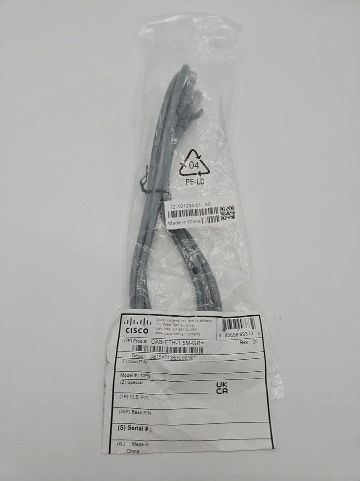 cisco ethernet cable 1,5 m Grey 72-101204-01 cavo di rete RJ45 CAT 6 - Imagen 1 de 2