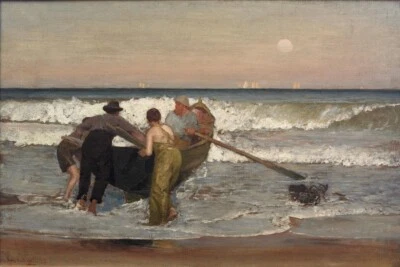 Pushing Off the Boat at Sea Bright Louis Comfort Tiffany 1887 – American Coastal - Image 1 of 2