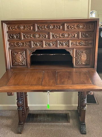 Antique Secretariat DESK 1800’s Handcrafted Hand Carved One of a Kind Mahogoney Cover