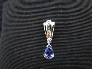 a934 Exquisite Pear Tanzanite With Diamonds in Multi tone Gold Pendant - Picture 1 of 5
