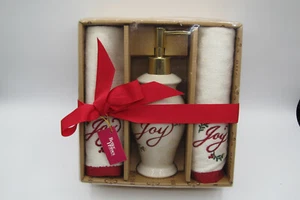 Better Homes & Gardens Soap Pump Finger Tip Towel Set JOY Gift Set NIB - Picture 1 of 5