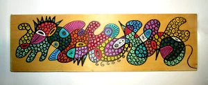 quadro arte astratta scarabocchio dell'artista polacco Marek Bacik su legno 13" x 4" - Foto 1 di 6