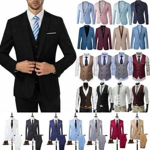 Men Slim Formal Suit Set Business Wedding Party Blazer Coat Trousers Waistcoat* - Picture 1 of 32
