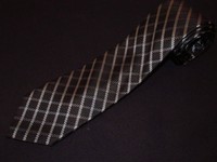 New Michael Kors Tie Black Silver Plaids Stripe Woven Slim Jacquard Necktie Silk