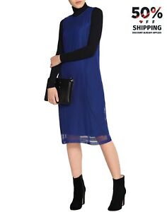 RRP €235 DKNY Lace Shift Dress Size XP Blue Inner Slip Sleeveless Crew Neck