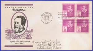 USA3 # 891 ADDR LINPRINT FDC BL4 Cyrus McCormick - Imagen 1 de 1