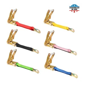 USA Heavy Duty 2" Ratchet Tie Down Replacement Short Fixed End Strap w/Snap Hook - Picture 1 of 42